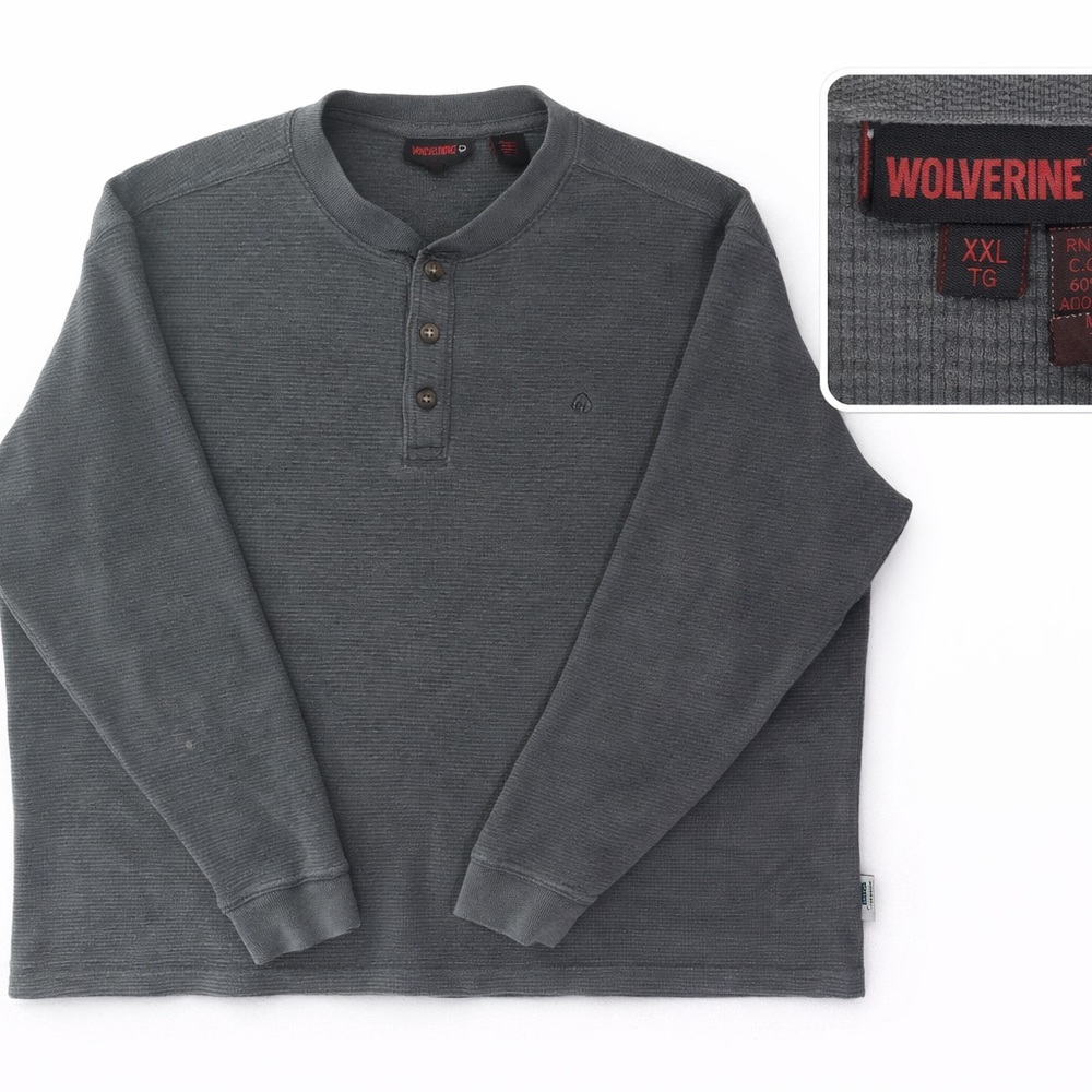 Wolverine Waffle Knit Thermal Henley Shirt Men's XXL Gray Long Sleeve Workwear
